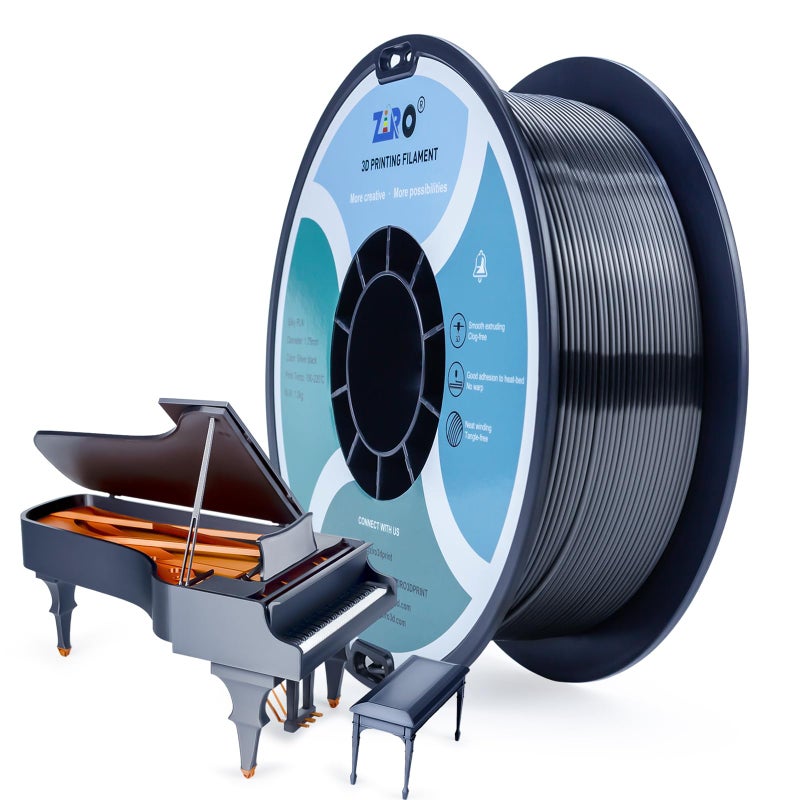 ZIRO 3D Printer Filament, Silky PLA Filament 1.75mm, Shining Silk 3D Printing Material, Dimensional Accuracy +/- 0.03mm, Fit Most Printers, Metal Glossy 1KG/2.2lb Spool, Silver Black - Image 1